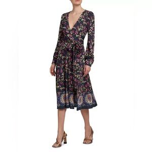 Etro Berry Wrap Midi-Dress - size 42 US 12 - in Navy floral